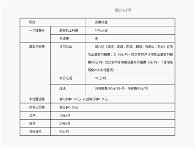 北京固话资费 北京固话资费