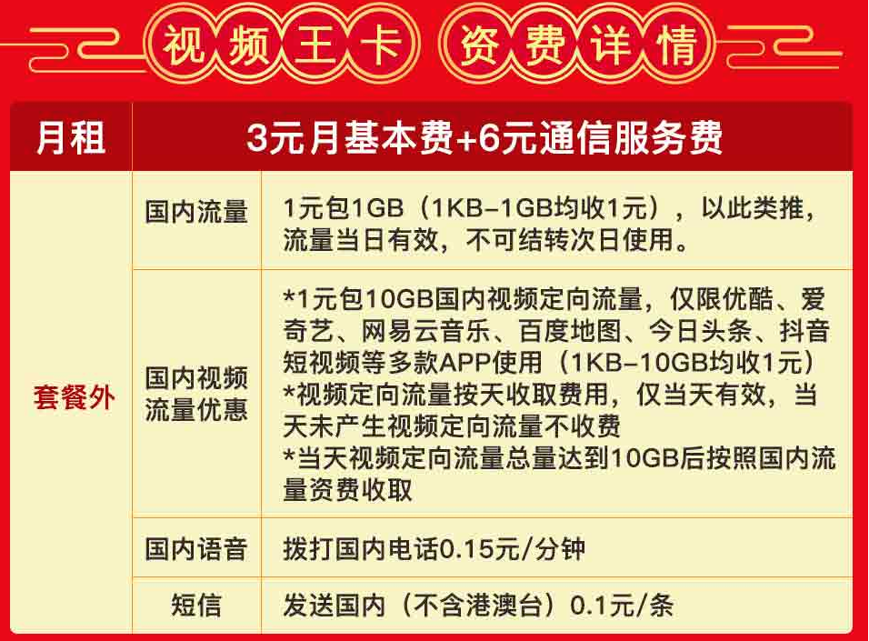 视频王卡资费套餐 深圳电信出电信视频王卡 9元月租