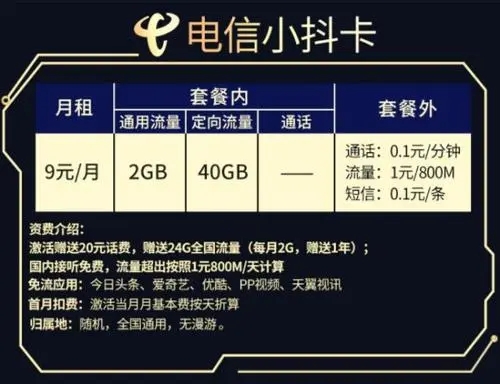 电信小抖卡套餐-9/19/29元